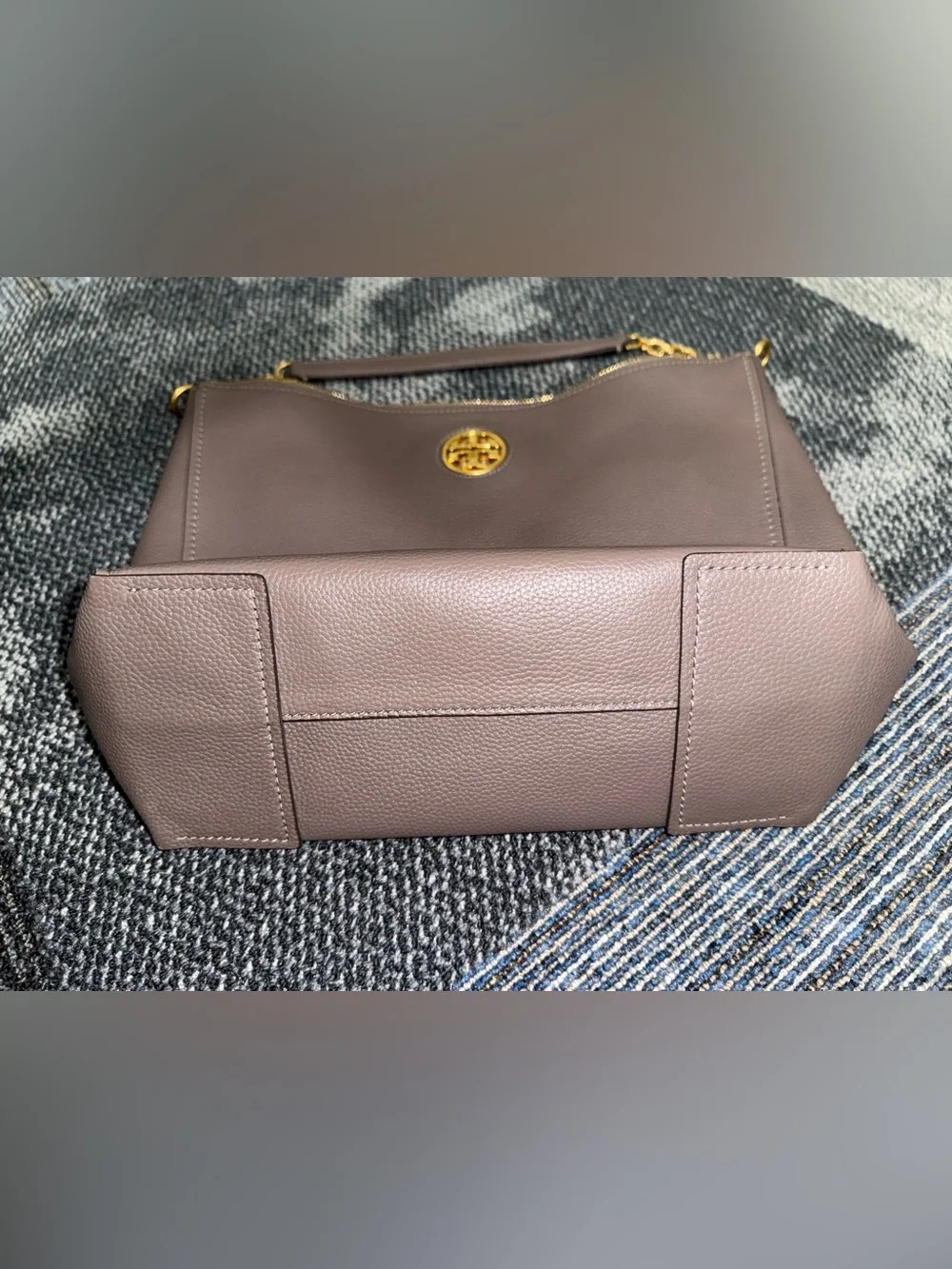 Tory Burch Taupe Leather Hobo with Gold Chain Strap